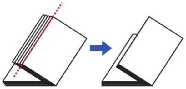 Diagram showing a folded panel being cut with a red dashed line and blue arrow indicating direction (no text or symbols)