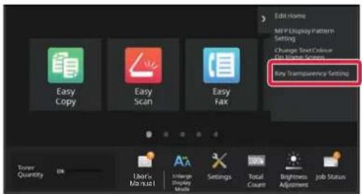 Edit Home MP/Display Pattern Setting Change TextColour Dis Image Screen Key Transparency Setting Easy Copy Easy Scan Easy Fax Tuner Quantity On Users Manuel Upgrade Display Music Settings Total Count Brightness Adjustment Job Status