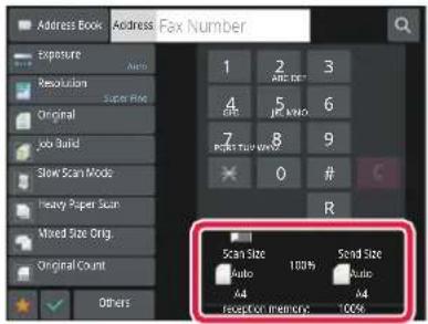 Address Book Address Fax Number Exposure Auto Resolution Super RAC Original Job Build Slow Scan Mode Heavy Paper Scan Mixed Size Orig. Original Count Others 1 2 3 4 5 6 7 8 9 0 # R Scan Size 100% Sound Size Auto Auto A4 A4 Frequency memory 100%