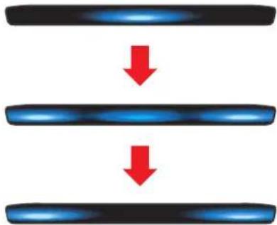 Three horizontal blue gradient bars with red downward arrows indicating flow or transformation (no text or symbols)