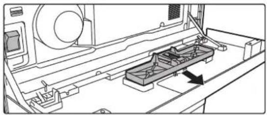Technical line drawing of a mechanical assembly with a bracket and housing (no text or symbols)
