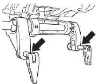 Mechanical assembly diagram showing a motor with two levers and a handle, no text or symbols present