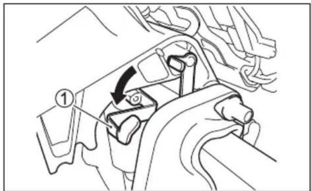Technical diagram showing a mechanical component with labeled parts and an arrow indicating direction or movement.