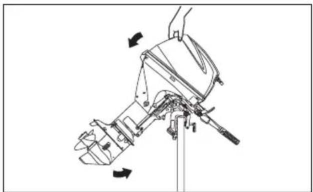 Mechanical device with hand operating a lever mechanism, showing motion arrows (no text or symbols)