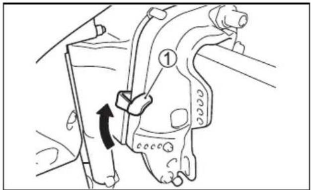 Technical diagram showing a mechanical assembly with labeled component ① and directional arrow indicating rotation or movement.