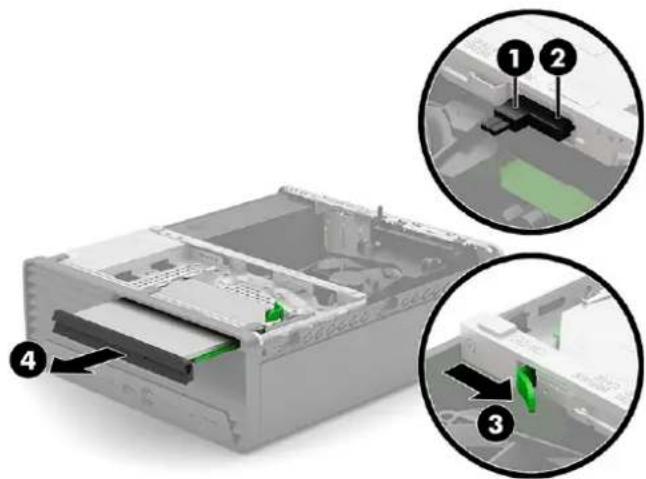 Diagram of a computer internal component with numbered parts and magnified views highlighting internal structure