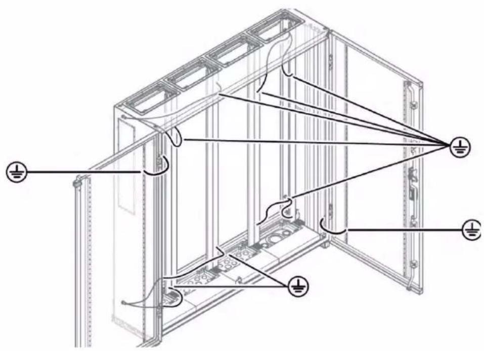 Technical diagram of a server rack with labeled components and wiring connections
