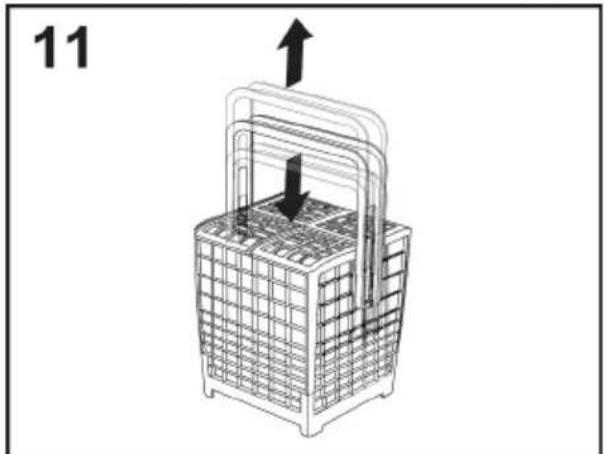 Line drawing of a wire basket with an upward arrow and a downward arrow indicating movement (no text or symbols)