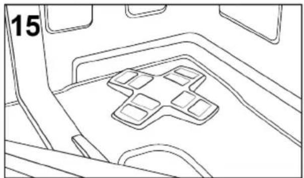 Line drawing of a vehicle interior with a cross-shaped component on the floor (no text or symbols)