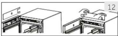 Desenho técnico em linha de duas vistas de um eletrodoméstico de cozinha, sem texto ou símbolos visíveis.