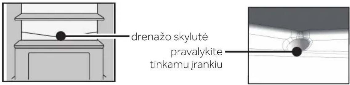 drenažo skylutė pravalykite tinkamu įrankiu