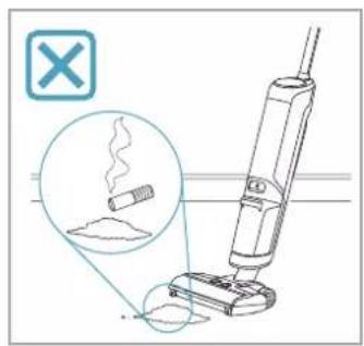 Schéma montrant un aspirateur émettant de la fumée, avec un encart agrandi mettant en évidence la fumée en cours d'élimination.