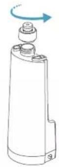 Dessin au trait d'un composant mécanique cylindrique avec une flèche de rotation indiquant la rotation (sans texte ni symboles)