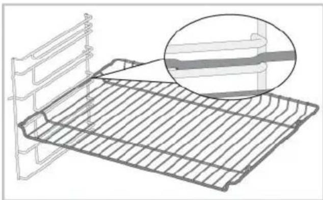 Technical line drawing of a metal rack with a magnified inset showing internal structure (no text or symbols)