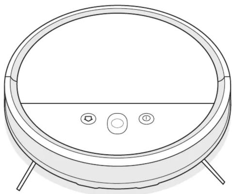Dessin au trait d'un aspirateur robot circulaire avec trois boutons de commande (sans texte ni symboles)