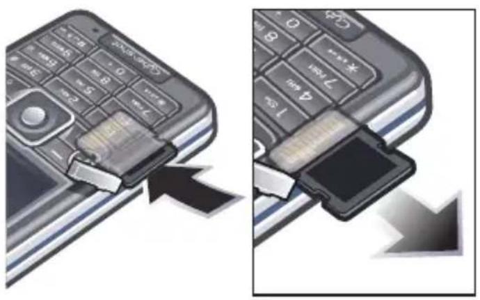 Two-step illustration showing a mobile phone with a USB flash drive and a separate card slot inserted into a device (no text or symbols).