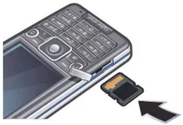 Illustration of a mobile phone with a USB flash drive and an attached black card showing internal components (no text or symbols).