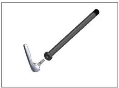 3D rendered image of a mechanical tool with a lever and handle (no text or symbols)