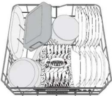 Cross-sectional diagram of a shopping basket with coins and a tray, no text or symbols present