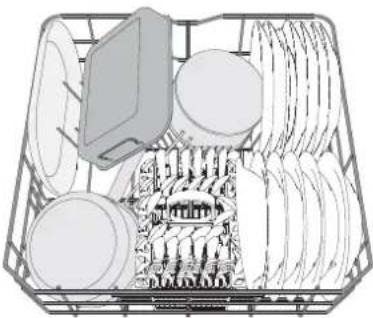 Cross-sectional diagram of a shopping basket with coins and a tray, no text or symbols present