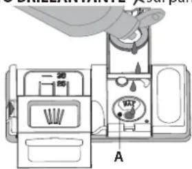 Diagram of a device interior with labeled parts and a hand holding a device, marked with 'A' at the bottom.