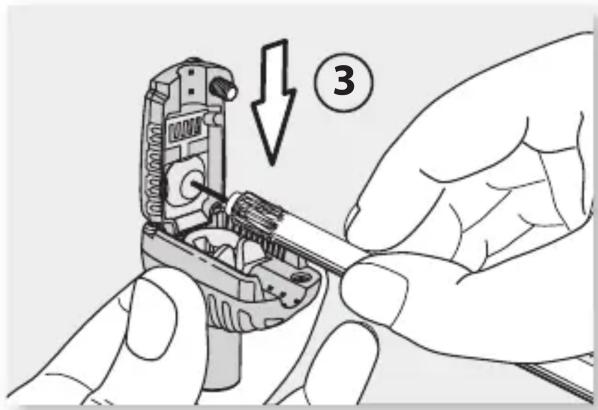 Illustration of hands assembling a mechanical component with a numbered callout (no text or symbols present)