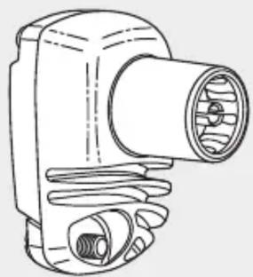 Technical line drawing of a mechanical component with threaded ports and a cylindrical shaft (no text or symbols)