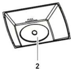 Simple line drawing of a rectangular box with a circular recess and labeled point '2' (no text or symbols beyond basic lines)