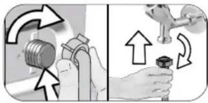 Illustration showing two hands performing a valve repair operation: one with clockwise arrows indicating rotation, the other with upward arrows indicating clockwise shift, no text or symbols present.