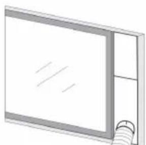 Simple line drawing of a window with a scroll wheel, no text or symbols present