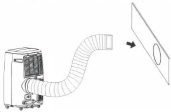 Line drawing of a small air conditioner unit connected to a panel with a circular component (no text or symbols)