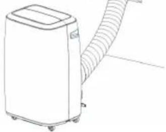 Line drawing of a portable air conditioner unit with coiled cable (no text or symbols)