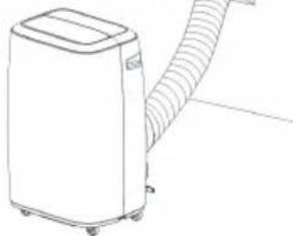 Line drawing of a portable air conditioner unit with a coiled hose, no text or symbols.