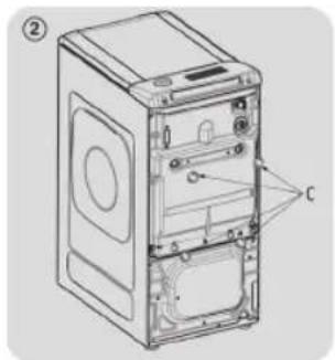 Technical diagram of a computer tower case with labeled component C, showing internal structure and ventilation slots.