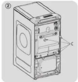 Technical diagram of a front-mounted computer case with labeled component C.