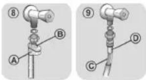 Technical diagram showing two labeled mechanical components with parts A, B, C, D and numbered annotations 8 and 9.
