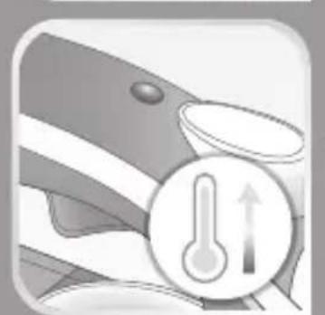 Close-up of a car's dashboard with a thermometer icon and upward arrow (no text or symbols)
