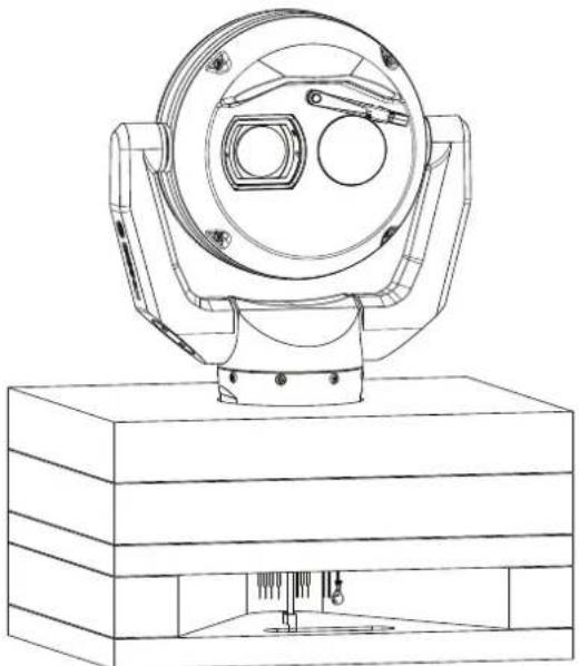 Technical line drawing of a mechanical device mounted on a base, showing internal components and mounting base (no text or symbols).