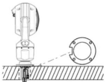 Technical line drawing of a mechanical assembly with a flanged component and a cylindrical housing (no text or symbols)