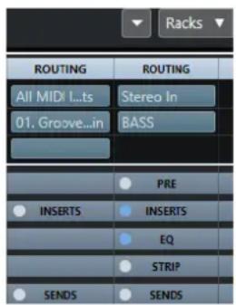 Racks ROUTAGE Toutes les entrées MIDI... 01. Groove...in ROUTAGE Entrée stéréo BASSE PRE INSERTS INSERTS ÉGALISEUR STRIP ENVOIS ENVOIS