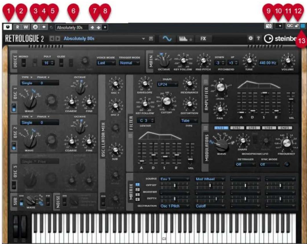 RETROLOGUE 2 Absolument années 80 MOANO POLY GLUID MODE VOIX MODE DÉCLENCHEMENT Dernier Normal PRINCIPAL OCTAVE SUIVI DE TOUCHE PITCH ALÉATOIRE BAS HAUT 3 +3 440,00 Hz PITCHBEND ACCORD VOLUME TYPE PHASE OCTAVE Simple 0 OSC 1 FORME D'ONDE GROSSIER FIN TYPE PHASE OCTAVE Simple 0 OSC 2 FORME D'ONDE GRO…