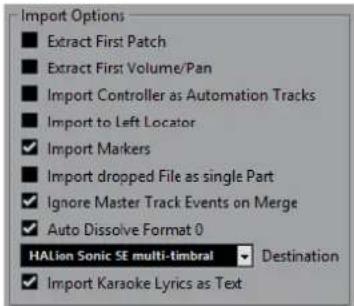 STEINBERG Cubase AI 12 - Options d'importation des fichiers MIDI - 1
