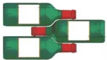 Illustration of three green wine bottles with red caps, arranged in a row (no text or symbols)