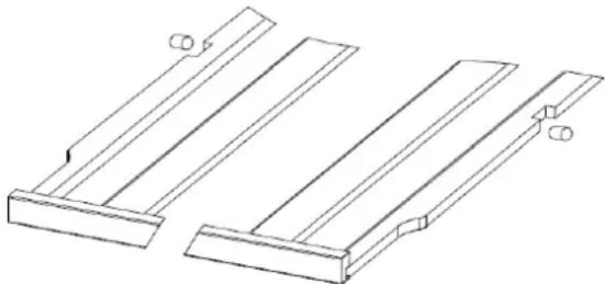 Technical line drawing of two mechanical components with flanges and mounting brackets (no text or symbols)