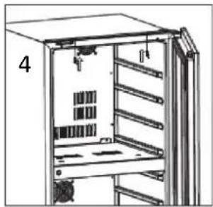 Technical line drawing of an open industrial cabinet or rack unit with shelves and components (no text or symbols)