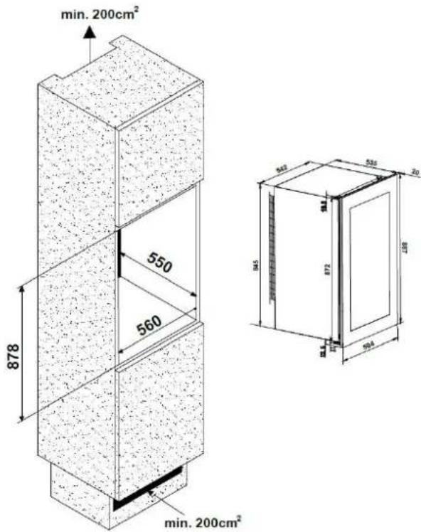 min. 200cm² 550 560 878 min. 200cm²