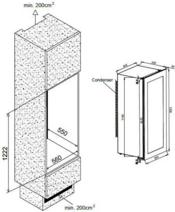 min. 200cm² 1222 550 560 condenser 1190 538 20 1020 min. 200cm²