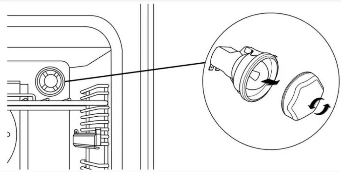 Technical diagram showing mechanical assembly with a magnified inset of a device component (no text or symbols)