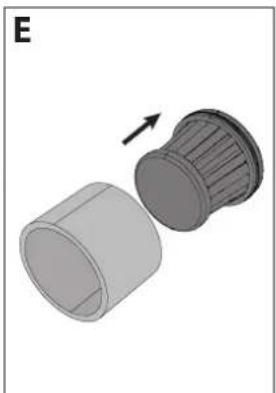 3D rendering of a cylindrical mechanical component with an arrow indicating direction (no text or symbols).