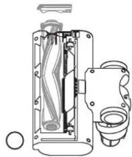 Cross-sectional diagram of a mechanical device showing internal components and housing (no text or labels)